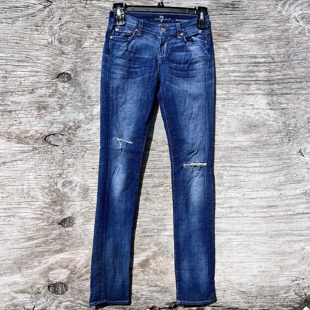 7 For All Mankind Light Wash Roxanne Super Distressed Stretched Jeans Sz 26